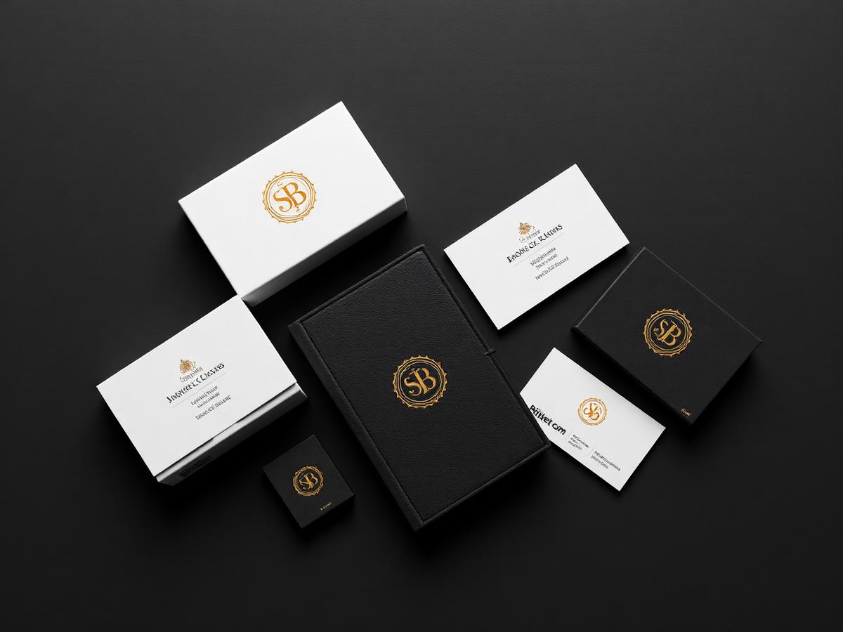 Brand identity collateral including packaging, business cards and notebooks