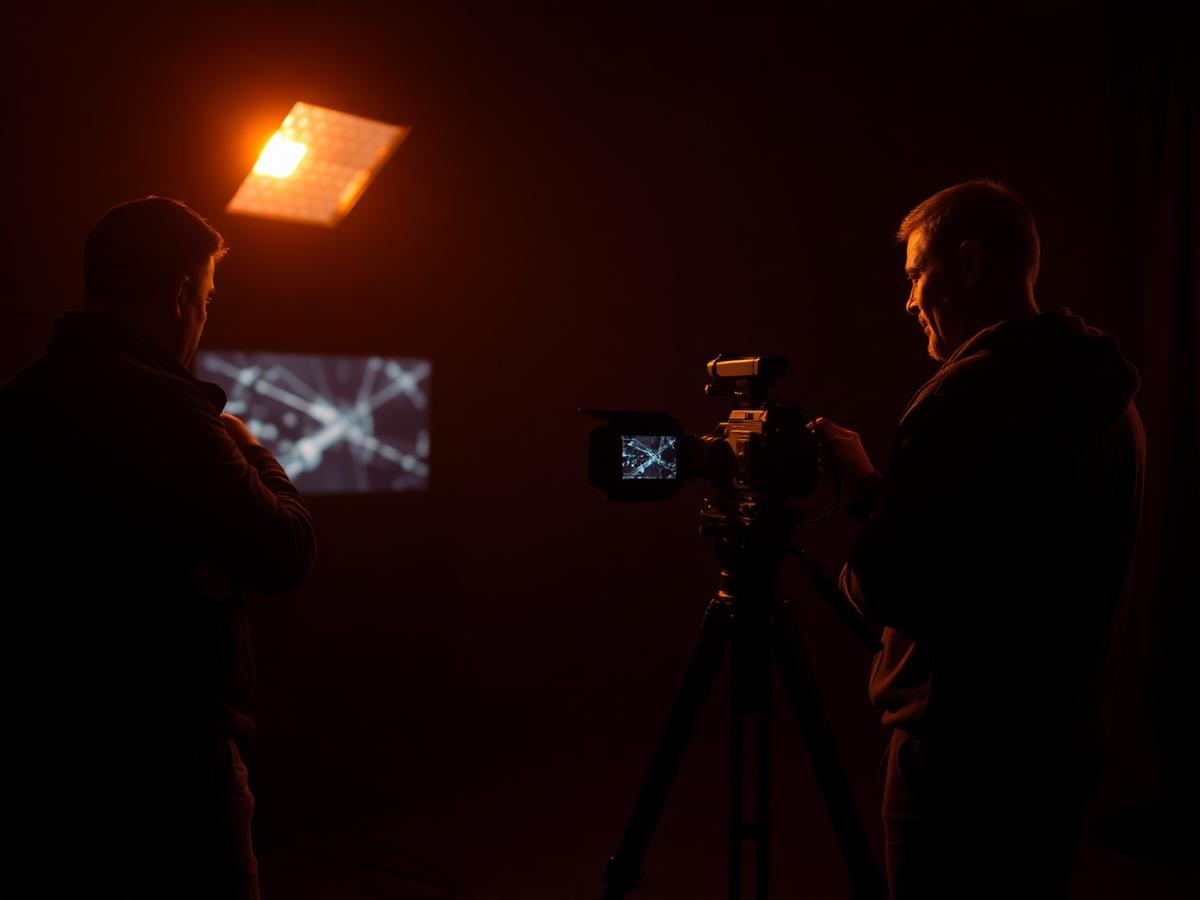 Film crew shooting a corporate video on set